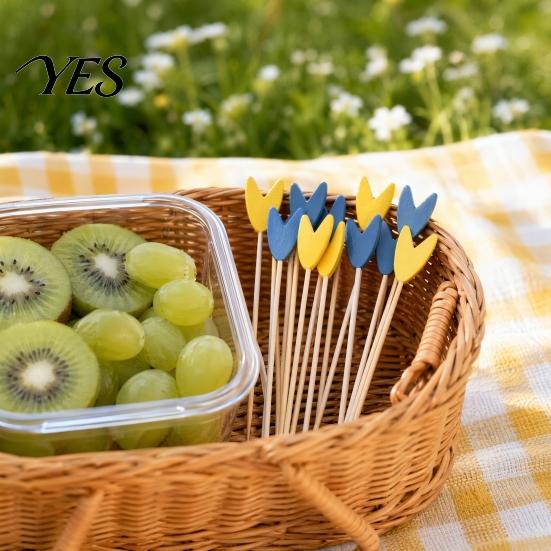 Colorful Wooden Fruit Tags 100Pcs Disposable Picks, Cocktail Picks with Decorative Leaves Cake And Dessert Flower Tips, Bamboo Skewers for Fruits