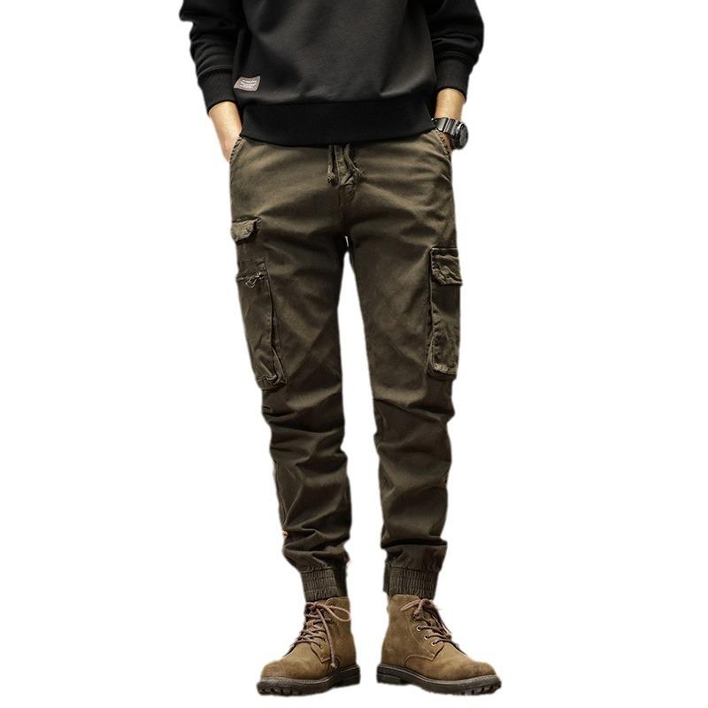 Men's New Retro American Outdoor Sports Leggings Overalls Versatile Elastic and Thin Trousers