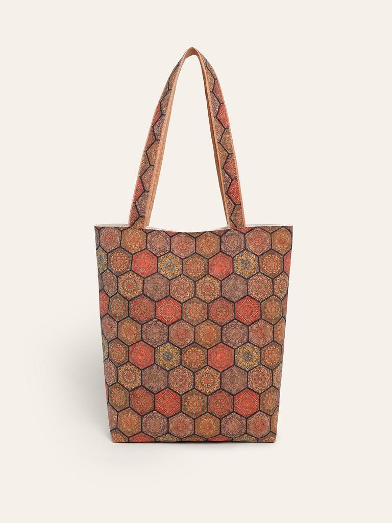 Fashion multi-element casual retro print eco-friendly cork shoulder tote bag bohemian commuter bag shopping bag