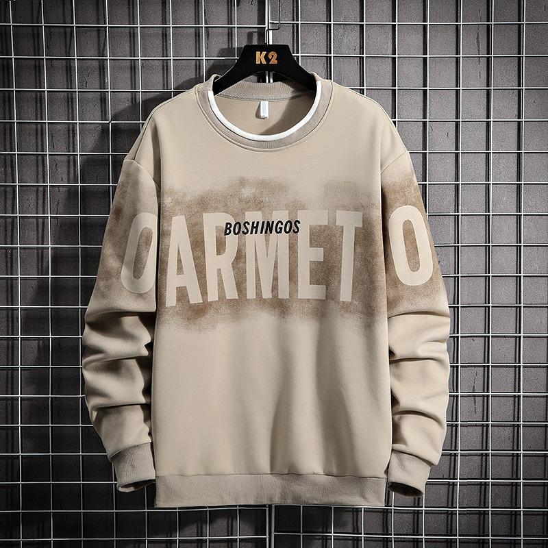 Spring Autumn Round Neck Letter Printing Sweatshirt Male Long Sleeve Casual Fashion Bottomed Pullover Top Men