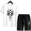 Men's Sports Suit Round Neck T-shirt and Black Shorts Satan Print T-shirt Set Summer Casual Men's Short Sleeved Set