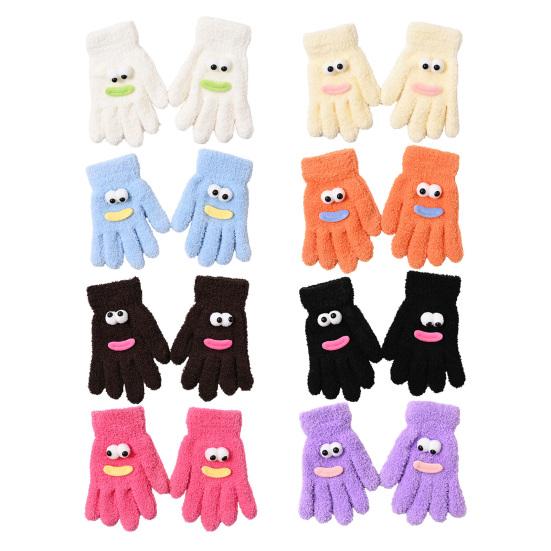 1 Paar Damen Korallenfleece Handschuhe Cartoon Augen Wurstmäuler Fünffinger Thermisch