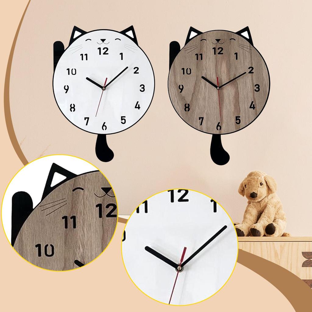 Cat Wall Hanging Clock Cute Animal Wall Ornament, Pendulum Decorative Clock for Office, Kids Room, Home Decor, Housewarming Gift
