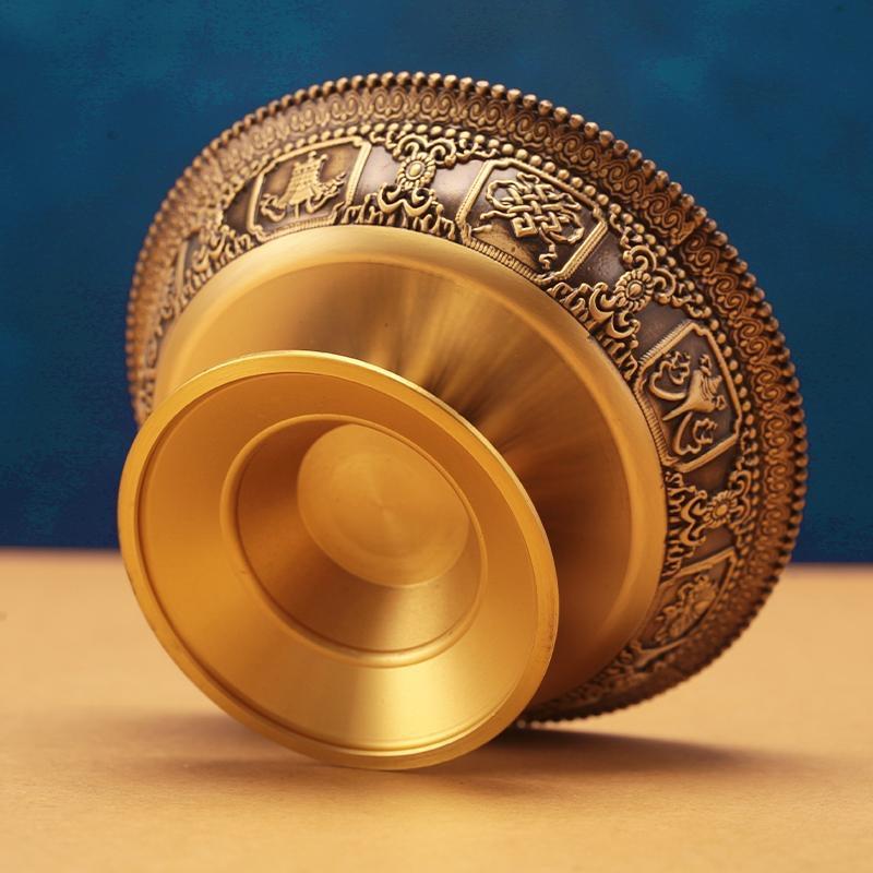Buddhist Tribute Guardian Cup,Copper,Engraving Bronze Layer Two Handicraft Tibetan Buddhism Holy Water Plate,Desktop Decorative