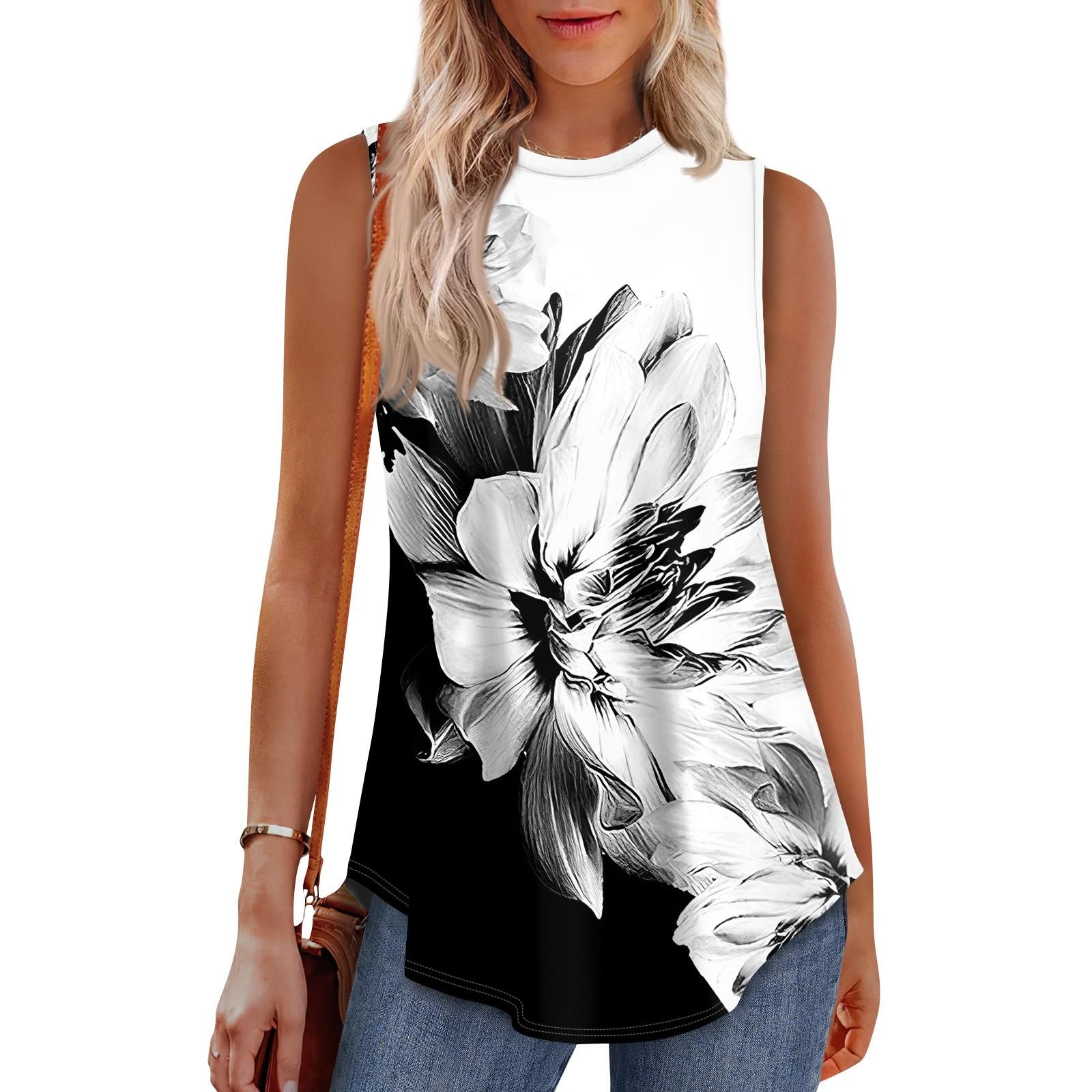 

Женская мода повседневный безрукавка жилет винтажный принт круглый вырез без рукавов топ XXL