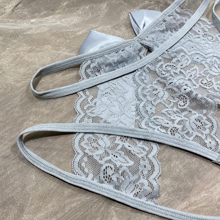Women Sexy Lace Lingerie Open Crotch Thong Mesh Pearl Temptation Panty Lace Panties