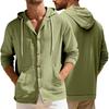 Men's Linen Shirt Solid Streetwear Long Sleeve Hoodie Cardigan Clothing for Men Button Tops Casual Loose Men Hooded Shirt