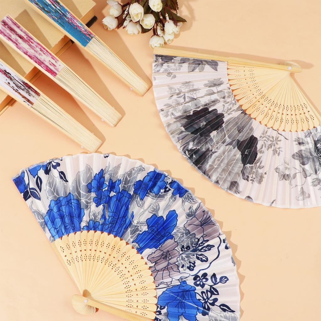 10 Pcs Hand Held Folding Fan Summer Vintage Bamboo Folding Fan Women Craft Silk