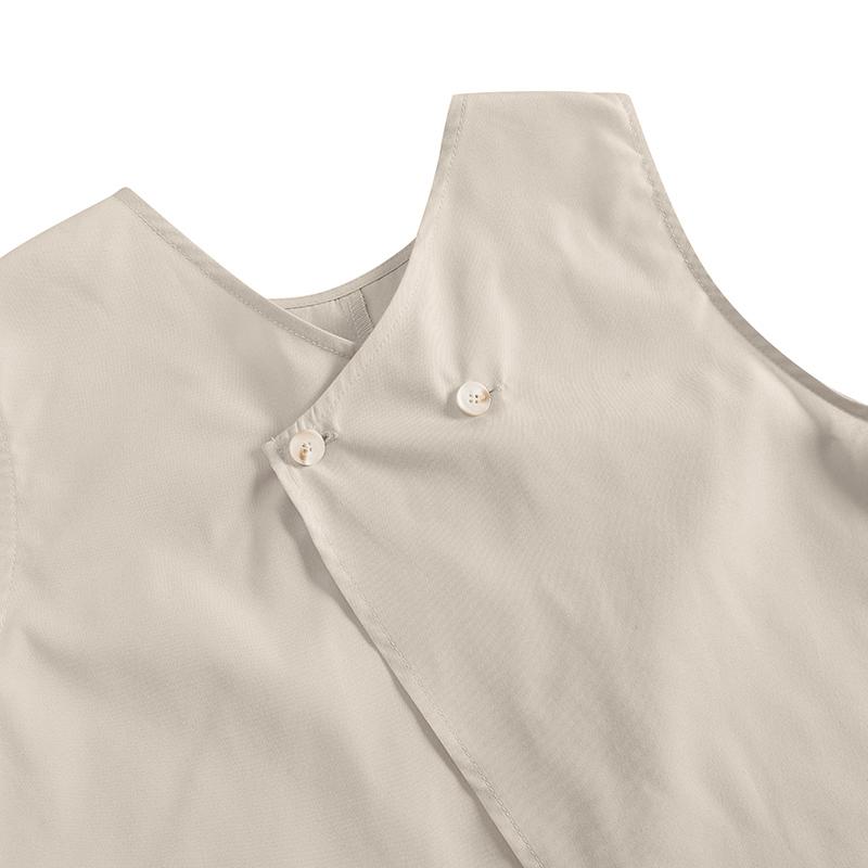 VONDA Women's Summer Round Neck Sleeveless Button Patch Solid Color Loose Vest