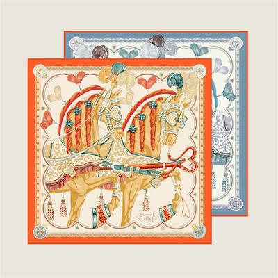 Silk Scarves Two Horse Printed Twill Silk Scarf Women Shawls Luxury Design Hijab Fashion Square Curled Scarf Neckerchief