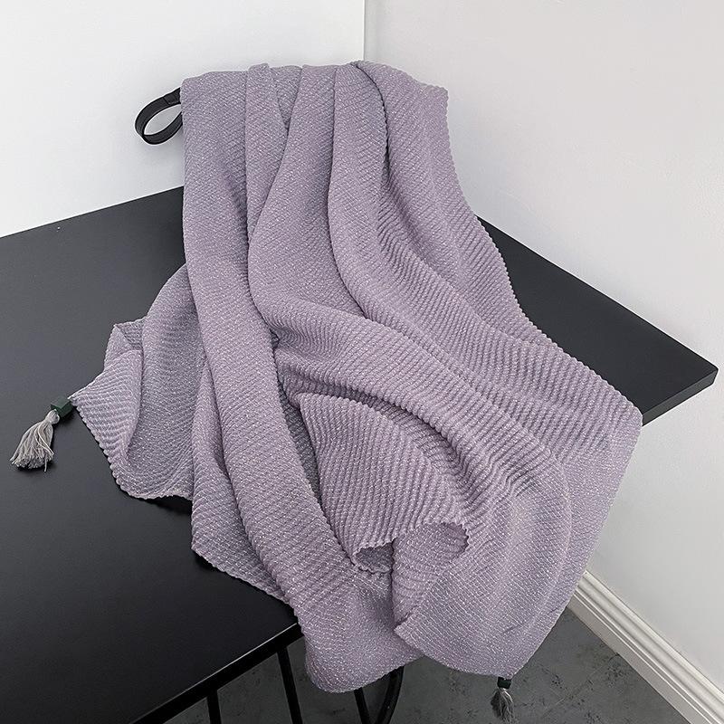 Literarischer Stil Retro High-End Schlichter Einfarbiger Schal Japanischer und Koreanischer Damen Kreative Mode Plissierter Dünner Schal Hängende Fransen