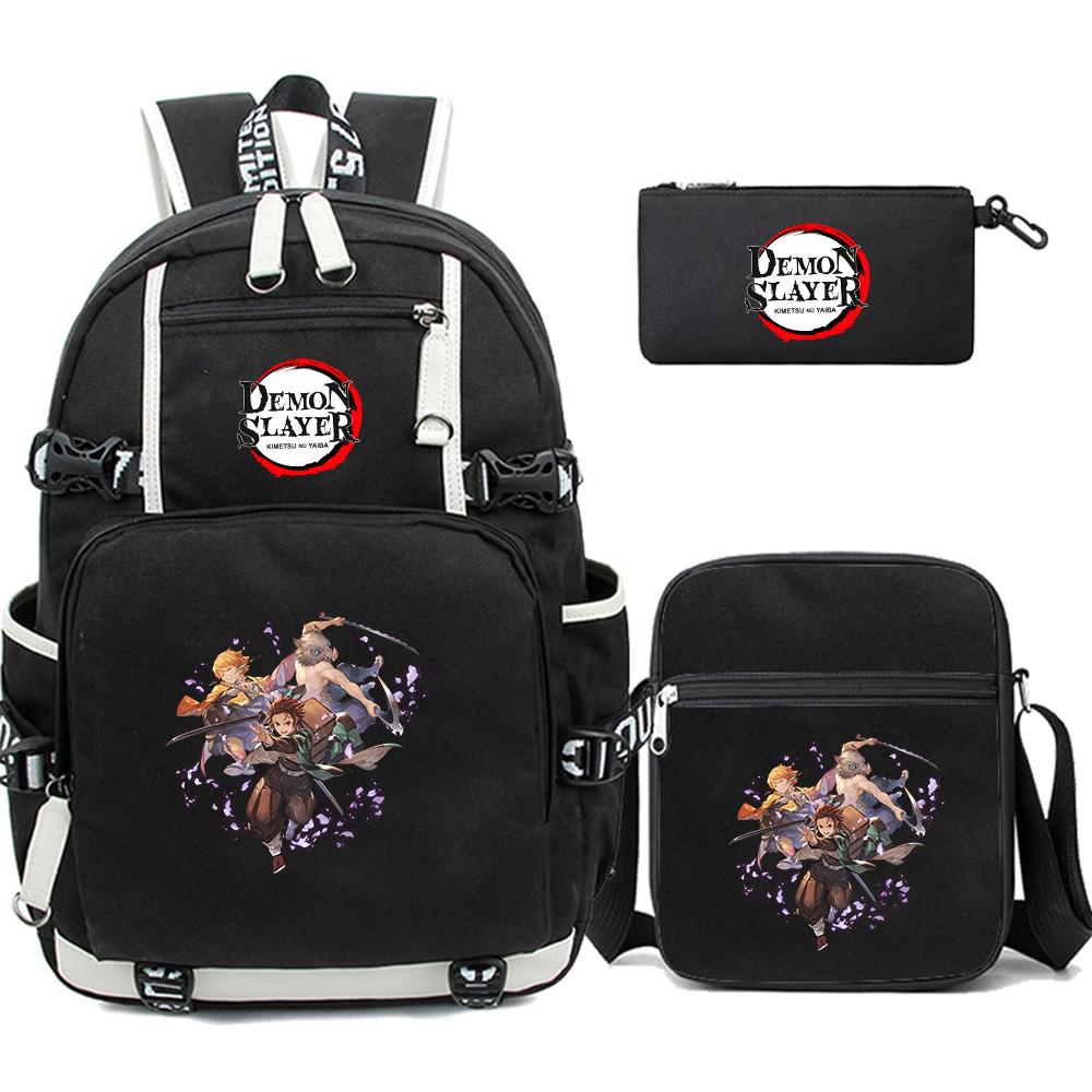 3Pcs/set Cartoon Demon Slayer Printed Backpack Large Capacity Bookbag Student School Bag Outdoor Laptop Travel Bag
