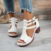 Women's Wide Width Peep-Toe Sandals, Roman Style Buckle Wedge Heels, Summer High Heel Slides for Women