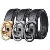 Men's High-End Leather Belt with Automatic Buckle, Trendy Double C Pattern, Versatile for Business and Casual Wear.