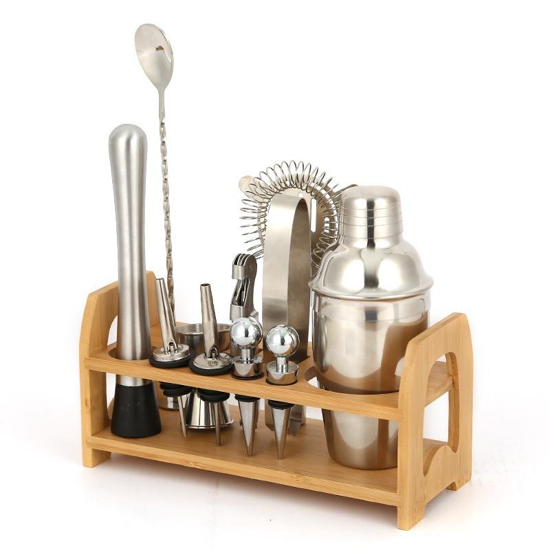10-piece Stainless Steel Cocktail Shaker Set with Bamboo Stand