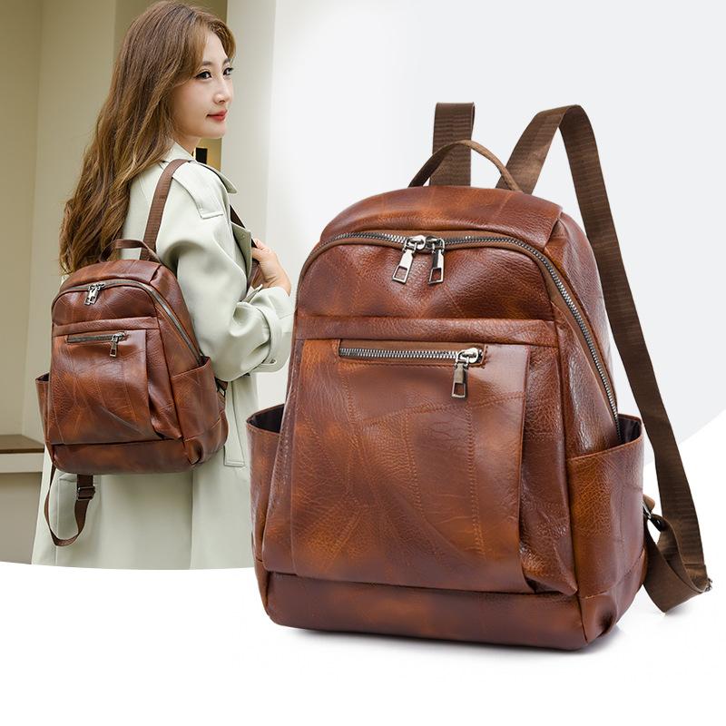 Backpack Women's New Trend Large Capacity PU Women's Bag Fashion Retro Women's Casual Backpack