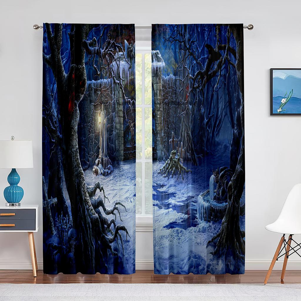 Winterwald-Berglandschaft mit schneebedeckten Bäumen, transparente Voile-Vorhänge für Wohnzimmer, Schlafzimmer, Tüllvorhänge, Fensterbehandlungen