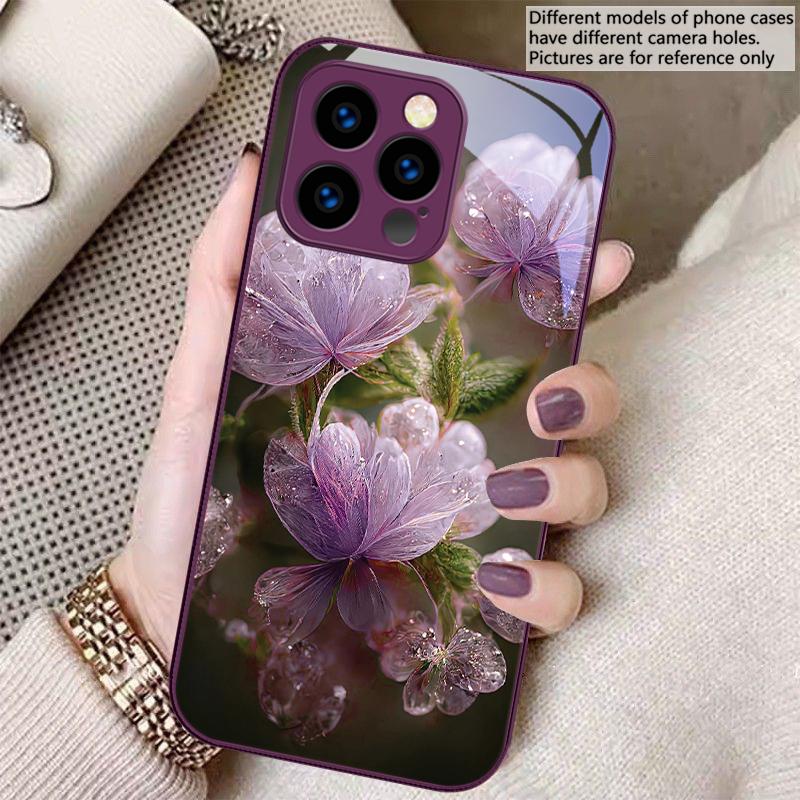 Rosa Kristallblume Für iPhone 16 E 15 14 13 Plus 12 mini 11 Pro Max XR Xs Max X 7 8 Plus 6 6S 22 Gehärtetes Glas Handyhülle
