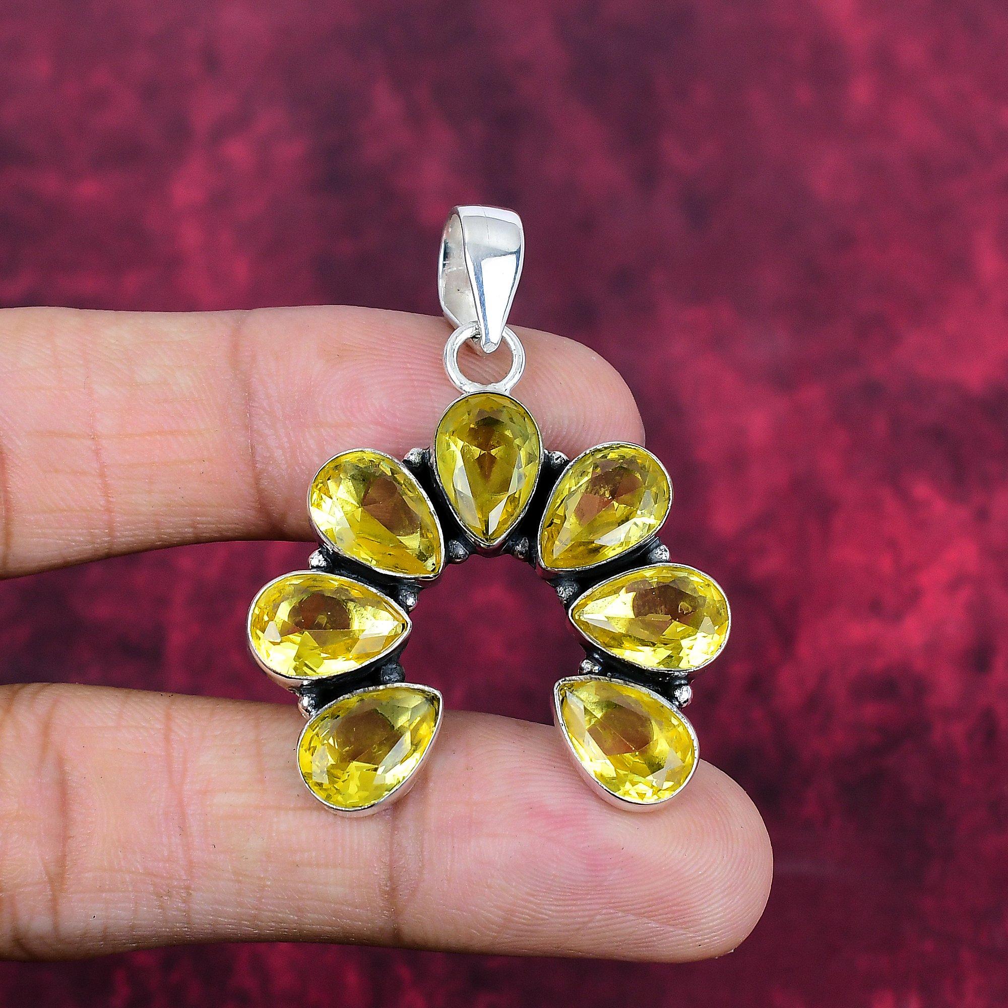 

Дизайнерский кулон с лимонным топазом, кулон из стерлингового серебра 925 пробы, кулон ручной работы ко Дню памяти 1.77 Inches