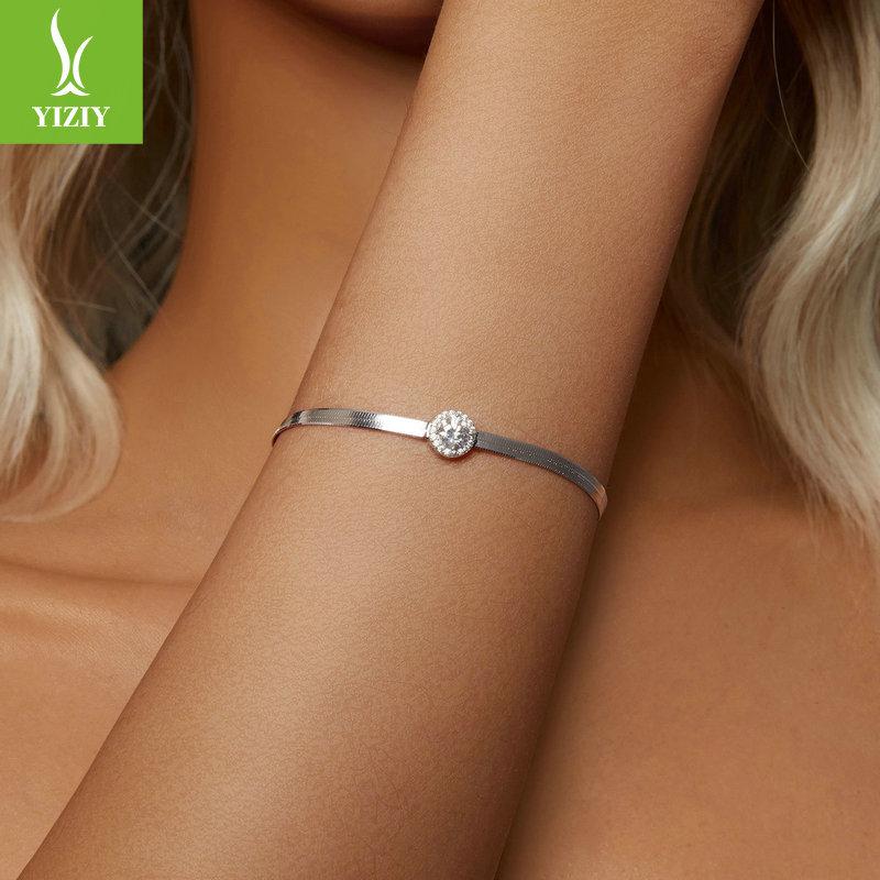 Simple And Classic 50-Point Mozzarella Diamond Snake Bone Bracelet, Shining Elegant Style S925 Sterling Silver Bracelet Jewelry
