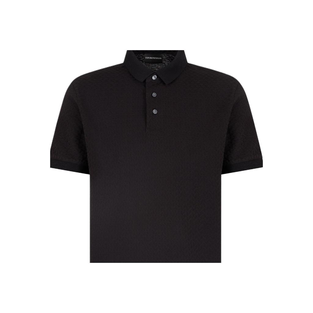 Emporio Armani Solid Color Jacquard Button Short Sleeve Polo Shirt Men Tops Black EM001295AF1-0762F-C156