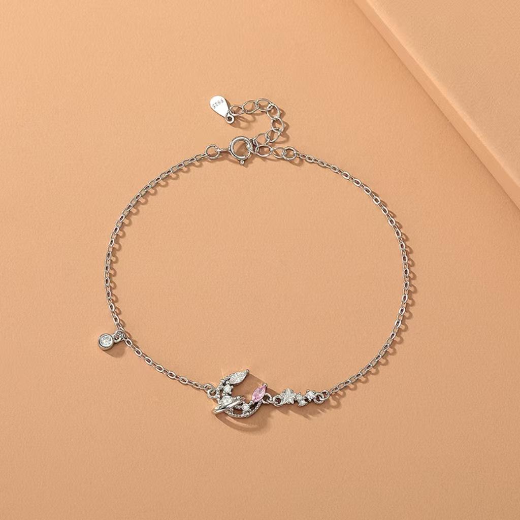 S925 Sterling Silver Peach Blossom Bracelet for Women Elegant Micro Inlaid Zirconia Minimalist Delicate Jewelry