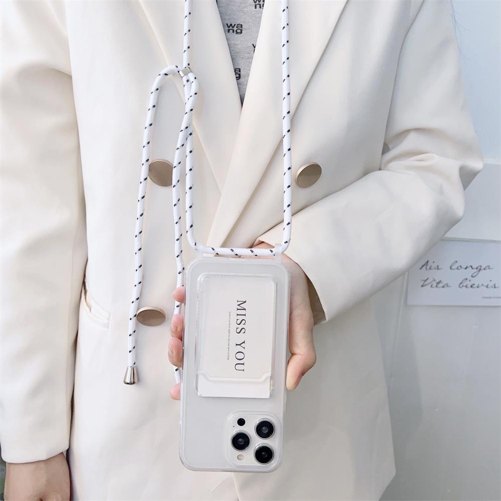 Clear Card Holder Wallet Crossbody Necklace Lanyard Cord Case For iPhone 17 16 15 11 12 13 14 Pro Max Air X S Plus Soft Cover