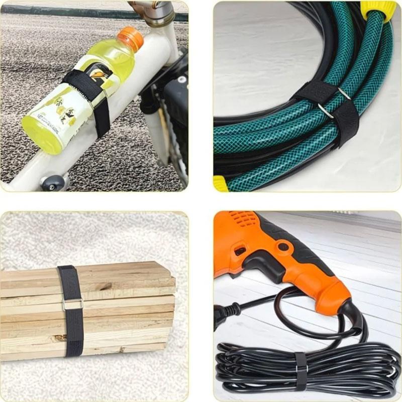 1 PC Self-adhesive Hook Ring Belt, Reusable Nylon Cable Clips, Adjustable Fastening Belt with Snaps, 25 Plastic Clips Included