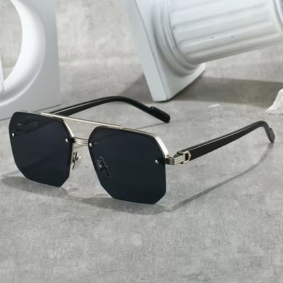 Wielokątne Dwubelkowe Męskie Modne Okulary z Czarnymi Soczewkami Stylowe Codzienne Okulary do Codziennych Stylizacji Modne Okulary