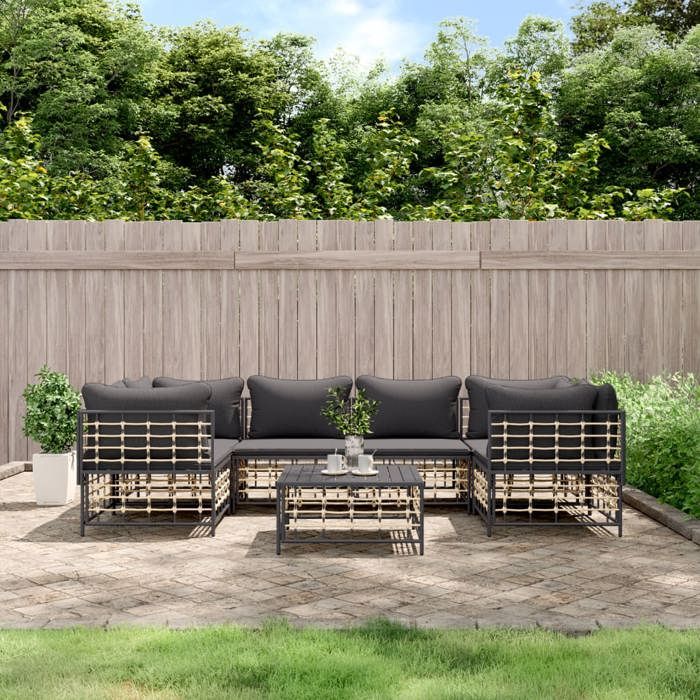 VidaXL Salon de jardin 7 pcs avec coussins anthracite résine tressée, ensemble de salon, ensemble de salon d'extérieur, 3186799