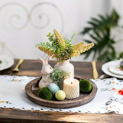1 Pieza Bandejas de Madera Portavelas de Madera Redondo Plato Bandeja Snack Postre Centro de Mesa de Cocina Decoración Hogar