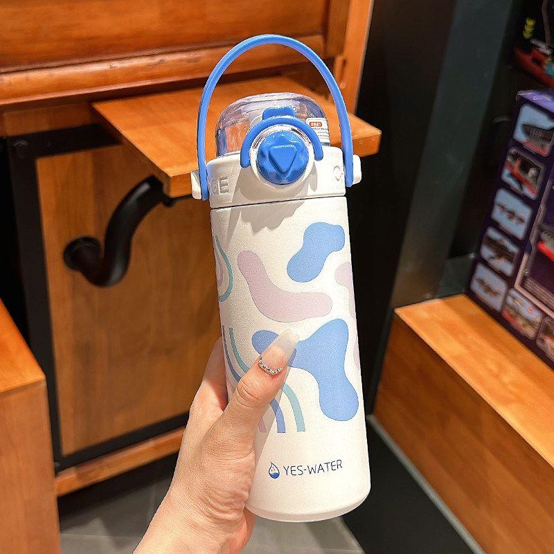 Large Capacity Thermos Cup for Women, New 2024 Model, Stylish Student Straw Cup, Dual-Use Coffee Cup, Portable