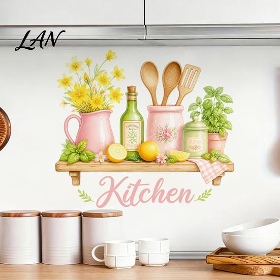 Adesivi Murali in PVC, Adesivi per Cucina ad Acquerello, Pianta Verde Limone Teiera Auto?Adesivi Decorativi, Paraspruzzi Impermeabili Adesivi Decorativi per Fornelli per