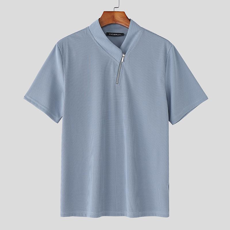 INCERUN Summer Men Short Sleeves Texture Solid Color Tops T-shirts