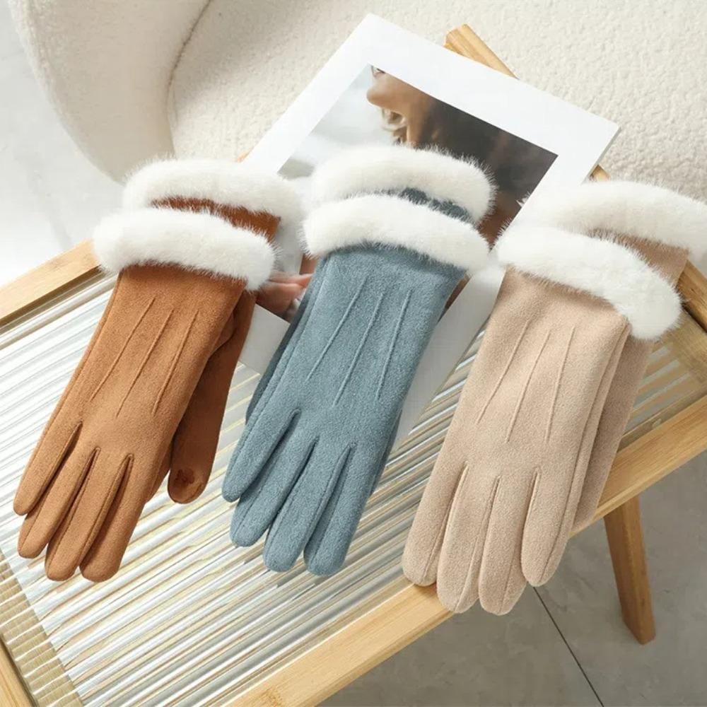 

Touch Screen Winter Gloves Fleece-lined Warm Mitts New Full Finger Mittens коричневий