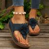 Large size flower wedge slippers women's new solid color retro herringbone slippers women