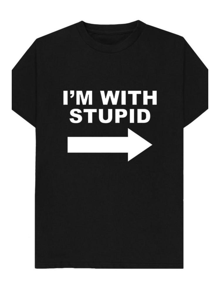 100% cotton Tshirt I#039;m With Stupid Funny joke Gift Tshirt Unisex T-Shirt S