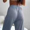 Women's Ribbed Drawstring Elastic Waist Wide Leg Loose Casual Lounge Pants Summer Trousers