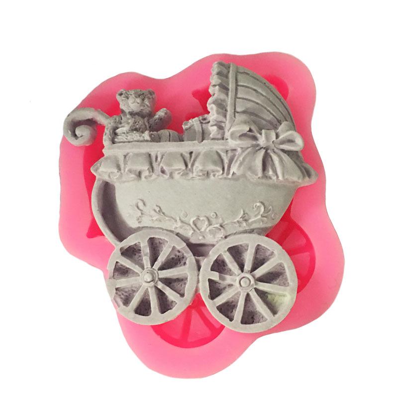 Baby Carriage Silicone Molds DIY Baby Birthday Fondant Cake Decorating Tools Polymer Clay Candy Chocolate Moulds