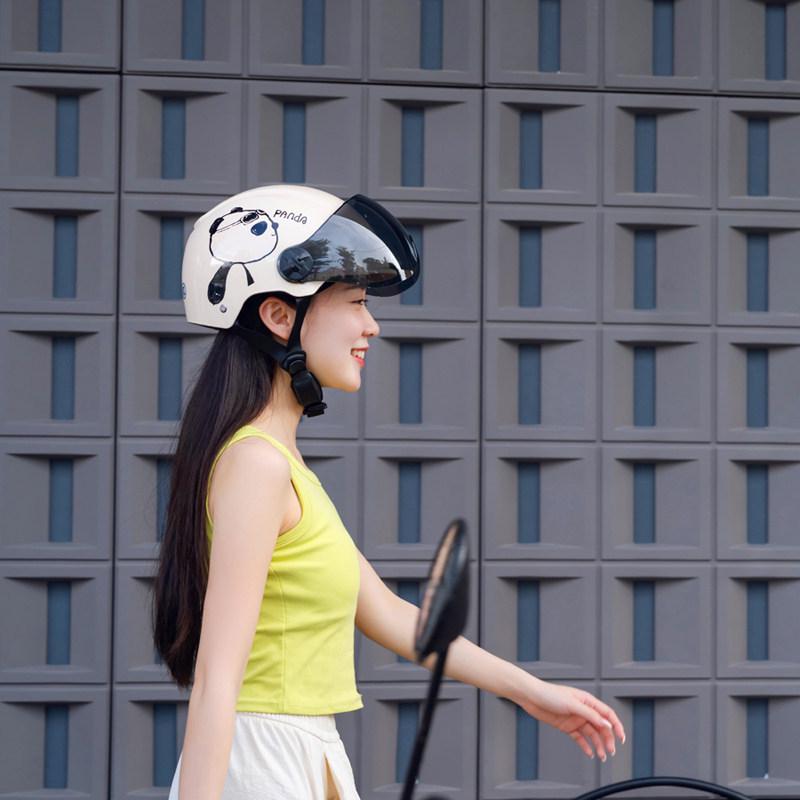 Certified Cute Panda Electric Vehicle Helmet for All Seasons - Unisex Motorcycle & Scooter Half Helmet