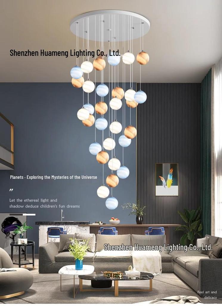 Modern Minimalist Moon Planet Staircase Pendant Chandelier for Duplex Villa Living Room
