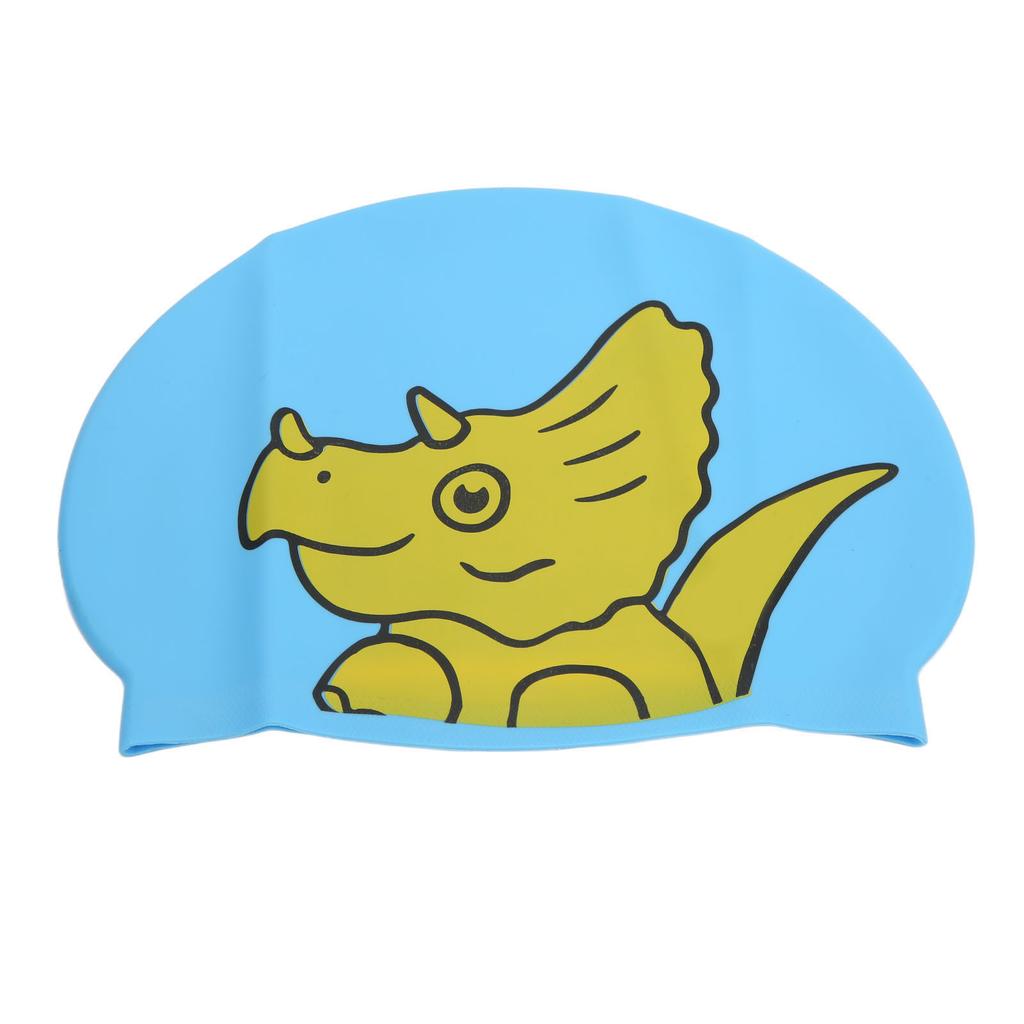 Cartoon Animal Kids Silicone Swimming Cap 3D Ear Protection Swim Cap for Short Long Hair Boys GirlsBlue Dinosaur