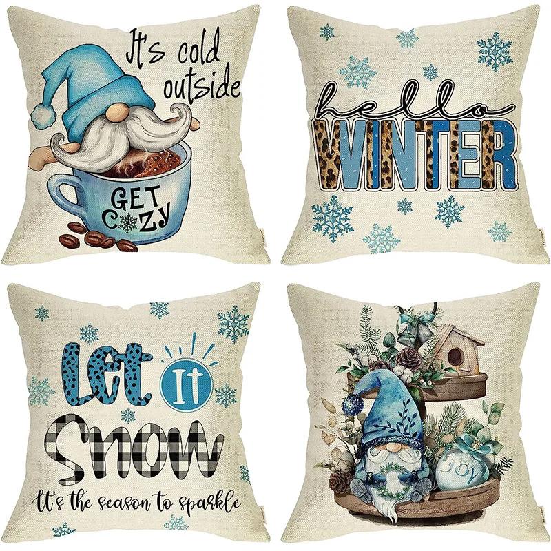 Winter Series Christmas Eve Linen Pillowcase Home Living Room Sofa Bedroom Cushion
