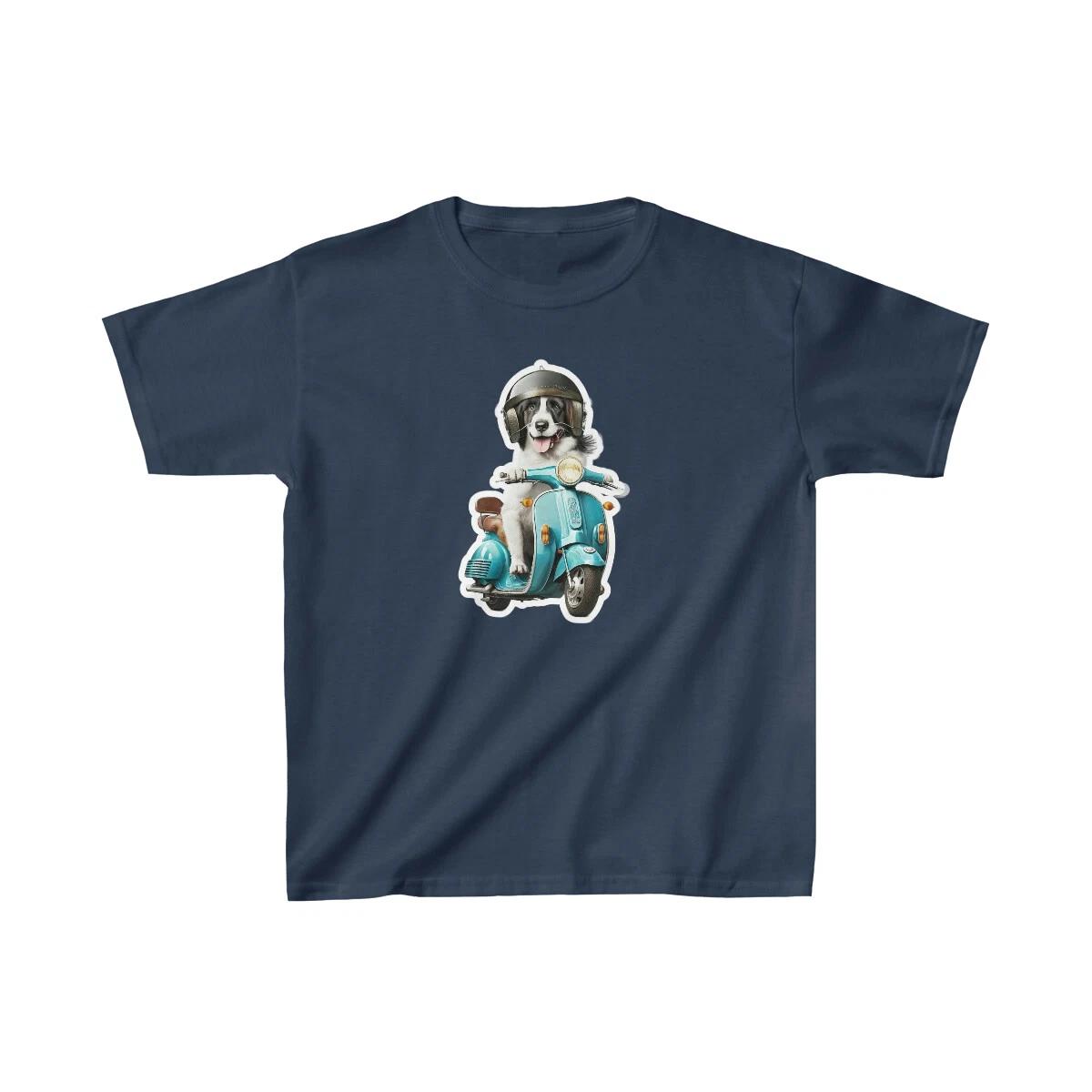 

US Kids 7Y 14Y - Cute dog driving an Italian Vespa scooter - Funny Kids Heavy Co 2XL