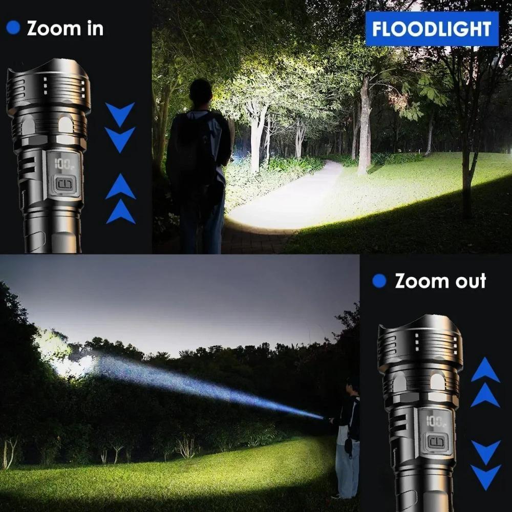 5000MAH Powerful LED Flashlight Ultra Bright  Light Emergency Spotlight Long Range Zoom Torch Fishing Lamp With Built-in Battery