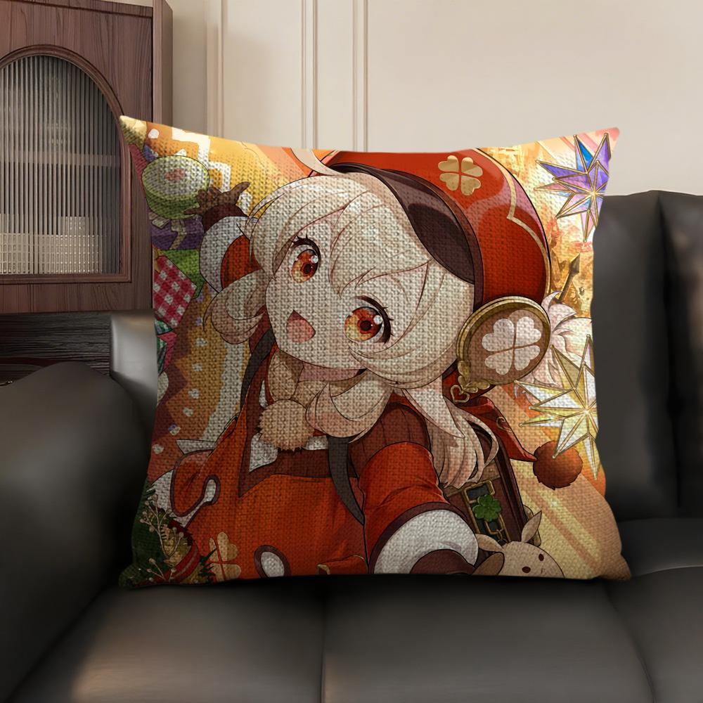 Klee Cute Genshin Impact Cushion Cover Natural Linen Organic Fabric DoubleSided Printing Sofa Home Decor Gift Pillow Case