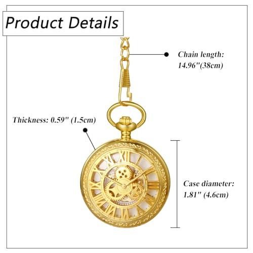Antique Gold Skeleton Automatic Pocket Watch: Roman Analog Display, Waterproof Pendant Watch with Chain, Gold - Perfect Gift for Birthdays, Anniversar