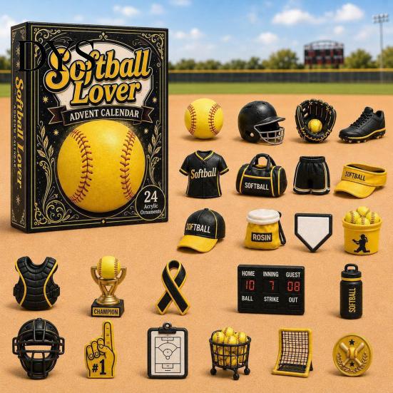 Novelty Gift for Athletes Sports Advent Calendar 2026, 24-Day Christmas Countdown Box with Mini Equipment Models Volleyball Golf Hockey Figures,