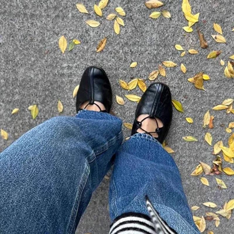Fashion Leather Women's Shoes Round Toe Female Footwear Low Heels Shallow Mouth Ballet Flats Oxfords Genuine Leather Dress Retro