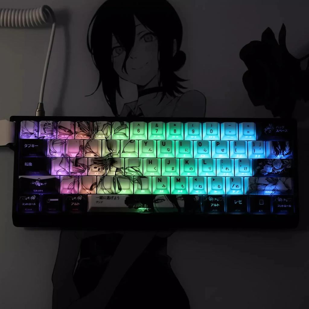 REZE White Black Anime Theme Keycaps Cherry Profile Customized PBT Dye-sublimation For Mad 60he Aula Win60 Wooting60 Keyboard